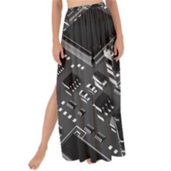 Black And Gray Circuit Board Computer Microchip Digital Art Maxi Chiffon Tie-up Sarong by Bedest