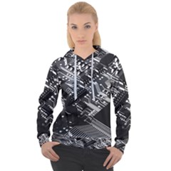 Black And Gray Circuit Board Computer Microchip Digital Art Women s Overhead Hoodie