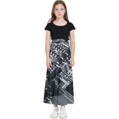 Black And Gray Circuit Board Computer Microchip Digital Art Kids  Flared Maxi Skirt by Bedest