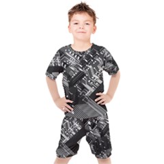 Black And Gray Circuit Board Computer Microchip Digital Art Kids  T-shirt And Shorts Set by Bedest