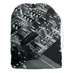 Black And Gray Circuit Board Computer Microchip Digital Art Drawstring Pouch (3xl) by Bedest