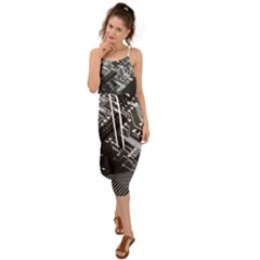 Black And Gray Circuit Board Computer Microchip Digital Art Waist Tie Cover Up Chiffon Dress by Bedest