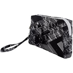 Black And Gray Circuit Board Computer Microchip Digital Art Wristlet Pouch Bag (small) by Bedest