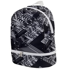 Black And Gray Circuit Board Computer Microchip Digital Art Zip Bottom Backpack by Bedest