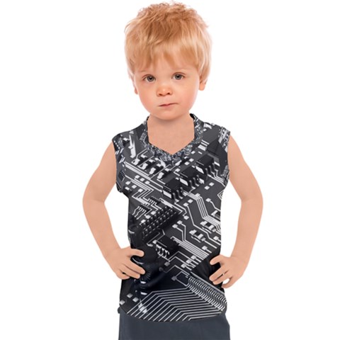 Black And Gray Circuit Board Computer Microchip Digital Art Kids  Sport Tank Top by Bedest