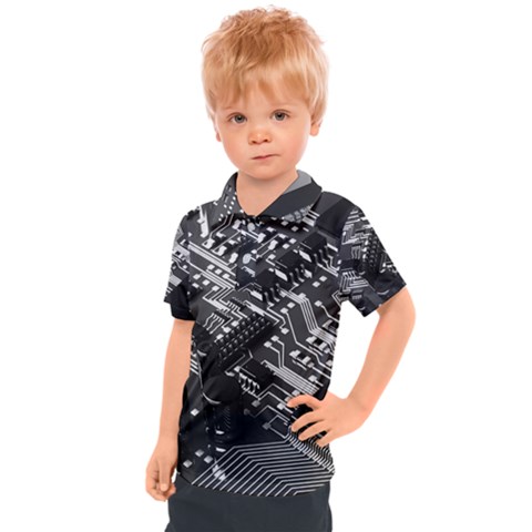 Black And Gray Circuit Board Computer Microchip Digital Art Kids  Polo T-shirt by Bedest