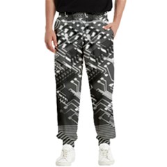 Black And Gray Circuit Board Computer Microchip Digital Art Men s Elastic Waist Pants by Bedest