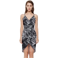 Black And Gray Circuit Board Computer Microchip Digital Art Wrap Frill Dress by Bedest