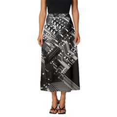 Black And Gray Circuit Board Computer Microchip Digital Art Classic Midi Chiffon Skirt by Bedest