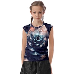 Blue And Brown Flower 3d Abstract Fractal Kids  Raglan Cap Sleeve T-shirt by Bedest