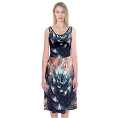 Blue And Brown Flower 3d Abstract Fractal Midi Sleeveless Dress by Bedest