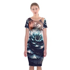 Blue And Brown Flower 3d Abstract Fractal Classic Short Sleeve Midi Dress by Bedest