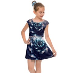 Blue And Brown Flower 3d Abstract Fractal Kids  Cap Sleeve Dress by Bedest