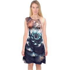 Blue And Brown Flower 3d Abstract Fractal Capsleeve Midi Dress by Bedest