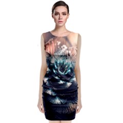 Blue And Brown Flower 3d Abstract Fractal Sleeveless Velvet Midi Dress by Bedest