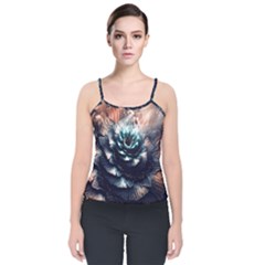 Blue And Brown Flower 3d Abstract Fractal Velvet Spaghetti Strap Top by Bedest