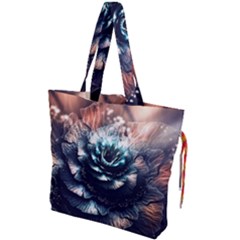 Blue And Brown Flower 3d Abstract Fractal Drawstring Tote Bag by Bedest