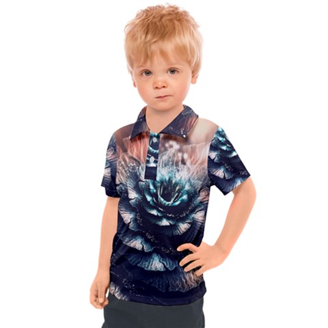 Blue And Brown Flower 3d Abstract Fractal Kids  Polo T-shirt by Bedest