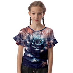 Blue And Brown Flower 3d Abstract Fractal Kids  Cut Out Flutter Sleeves by Bedest