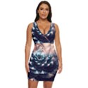 Blue And Brown Flower 3d Abstract Fractal Draped Bodycon Dress View1