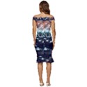 Blue And Brown Flower 3d Abstract Fractal Off Shoulder Ruffle Split Hem Bodycon Dress View4