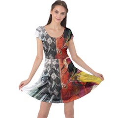 Left And Right Brain Illustration Splitting Abstract Anatomy Cap Sleeve Dress by Bedest