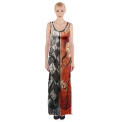 Left And Right Brain Illustration Splitting Abstract Anatomy Thigh Split Maxi Dress by Bedest