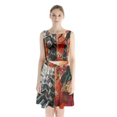 Left And Right Brain Illustration Splitting Abstract Anatomy Sleeveless Waist Tie Chiffon Dress by Bedest