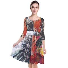 Left And Right Brain Illustration Splitting Abstract Anatomy Quarter Sleeve Waist Band Dress by Bedest