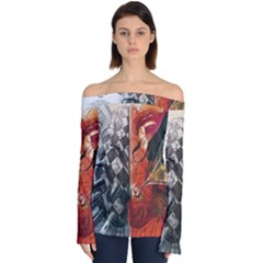 Left And Right Brain Illustration Splitting Abstract Anatomy Off Shoulder Long Sleeve Top by Bedest