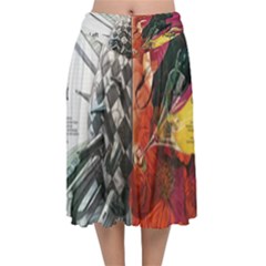 Left And Right Brain Illustration Splitting Abstract Anatomy Velvet Flared Midi Skirt by Bedest