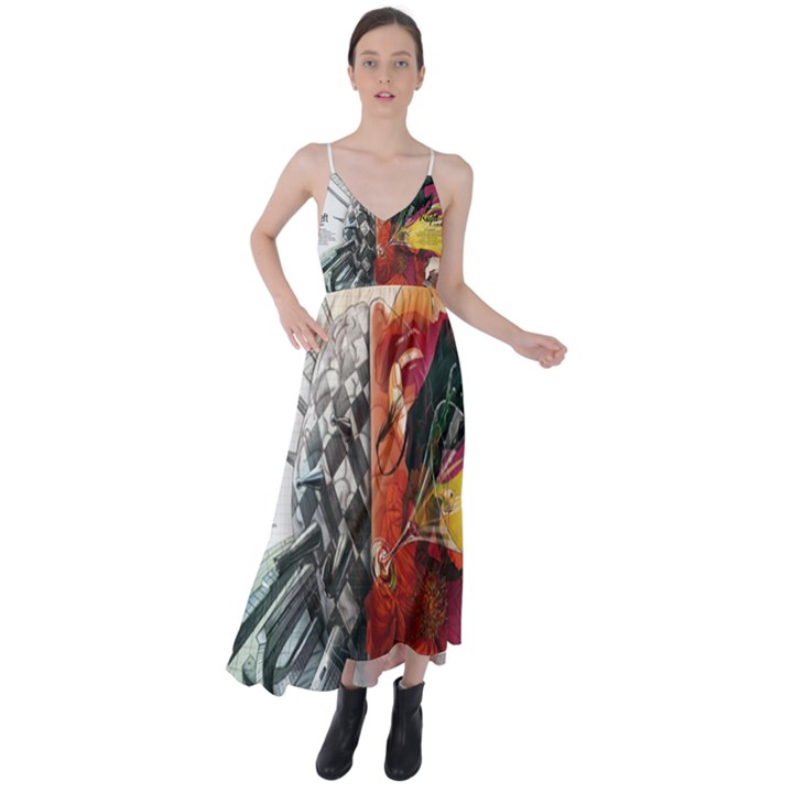 Left And Right Brain Illustration Splitting Abstract Anatomy Tie Back Maxi Dress