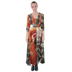 Left And Right Brain Illustration Splitting Abstract Anatomy Button Up Maxi Dress by Bedest