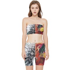 Left And Right Brain Illustration Splitting Abstract Anatomy Stretch Shorts And Tube Top Set by Bedest