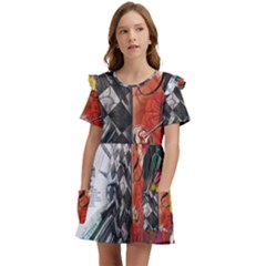 Left And Right Brain Illustration Splitting Abstract Anatomy Kids  Frilly Sleeves Pocket Dress by Bedest