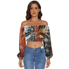 Left And Right Brain Illustration Splitting Abstract Anatomy Long Sleeve Crinkled Weave Crop Top by Bedest