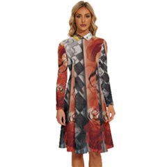 Left And Right Brain Illustration Splitting Abstract Anatomy Long Sleeve Shirt Collar A-line Dress by Bedest