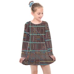 Digital Art Moog Music Synthesizer Vintage Kids  Long Sleeve Dress by Bedest