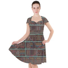 Digital Art Moog Music Synthesizer Vintage Cap Sleeve Midi Dress by Bedest