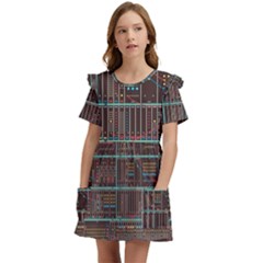 Digital Art Moog Music Synthesizer Vintage Kids  Frilly Sleeves Pocket Dress by Bedest