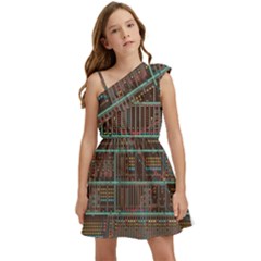 Digital Art Moog Music Synthesizer Vintage Kids  One Shoulder Party Dress by Bedest