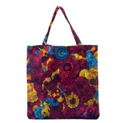 Psychedelic Digital Art Colorful Flower Abstract Multi Colored Grocery Tote Bag by Bedest