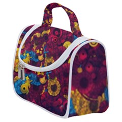 Psychedelic Digital Art Colorful Flower Abstract Multi Colored Satchel Handbag by Bedest