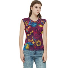 Psychedelic Digital Art Colorful Flower Abstract Multi Colored Women s Raglan Cap Sleeve T-shirt by Bedest