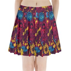 Psychedelic Digital Art Colorful Flower Abstract Multi Colored Pleated Mini Skirt by Bedest