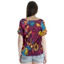 Psychedelic Digital Art Colorful Flower Abstract Multi Colored V-Neck Flutter Sleeve Top View2