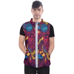 Psychedelic Digital Art Colorful Flower Abstract Multi Colored Men s Puffer Vest