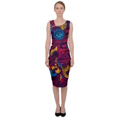 Psychedelic Digital Art Colorful Flower Abstract Multi Colored Sleeveless Pencil Dress by Bedest