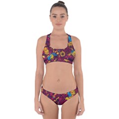 Psychedelic Digital Art Colorful Flower Abstract Multi Colored Cross Back Hipster Bikini Set by Bedest