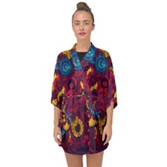 Psychedelic Digital Art Colorful Flower Abstract Multi Colored Half Sleeve Chiffon Kimono by Bedest